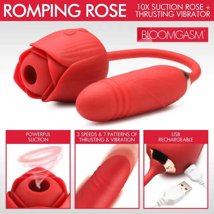 Bloomgasm Vibrators 10x Romping Rose Suction And Thrusting Vibrator
