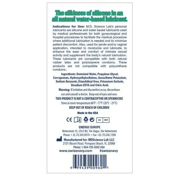 Sexual Health Wellbeing Swiss Navy All Natural Lubricant Swiss Navy