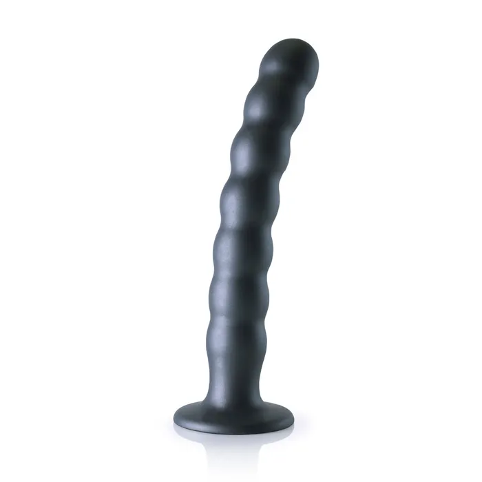 Dildos Shots Ouch Liquid Silicone Beaded GSpot 8 Inch Dildo Gun Metal Shots Toys