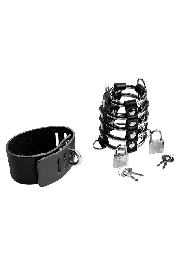 XR Brands Strict 5 Ring Chastity Device With Cock Ball Strap Black XR Brands Male Sex Toys