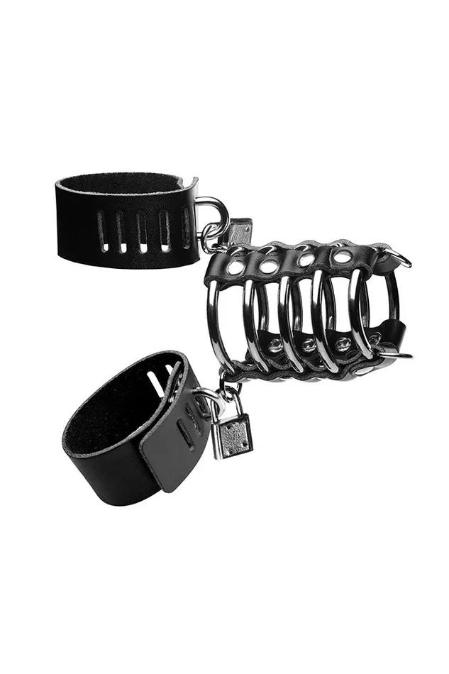 XR Brands Strict 5 Ring Chastity Device With Cock Ball Strap Black XR Brands Male Sex Toys