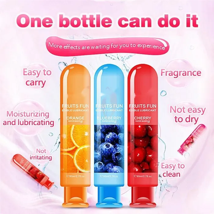 Couples propinkup Sex lube Fruit Flavored Water Based Personal Edible Gel Sex Lubricant 80ML