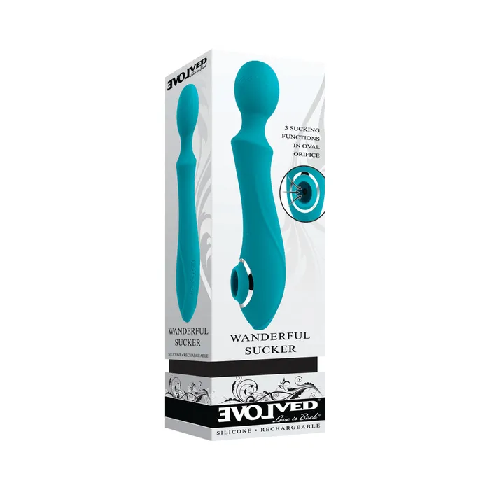 Evolved Wanderful Sucker Rechargeable Wand with Suction Silicone Teal Evolved Female Sex Toys Evolved Wanderful Sucker Rechargeable Wand with Suction Silicone Teal Evolved Female Sex Toys