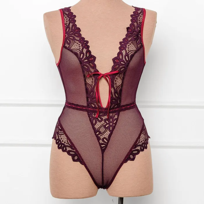 Couples Mentionables Slotted Lace Plunge Teddy Sapphire