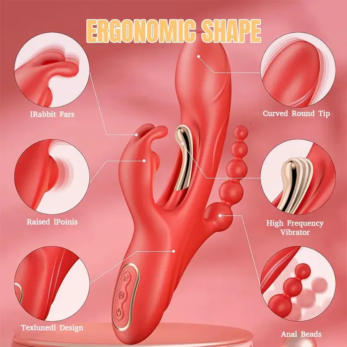 Female Sex Toys Inyarose Realistic 4in1 Vibrating Anal Vaginal Dildo with Suction