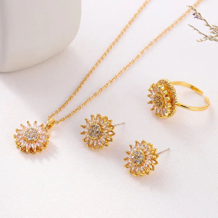 Classic Charm Sunflower Flower Stainless Steel Necklace Earrings Fashion cj Dildos