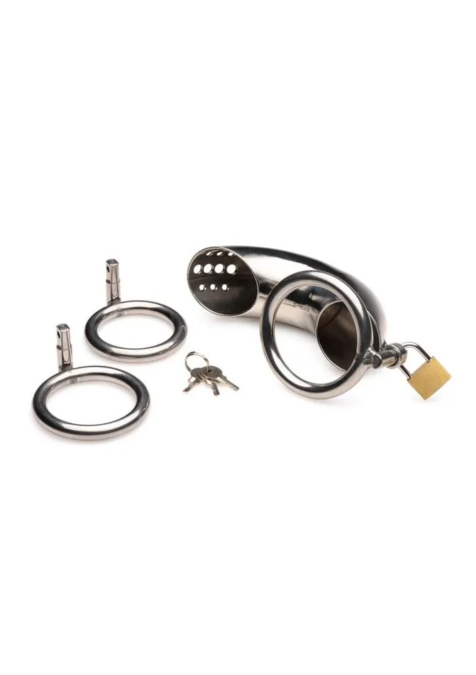 Master Series Male Sex Toys Master Series Locking Stainless Steel Chastity Cage with 3 Rings