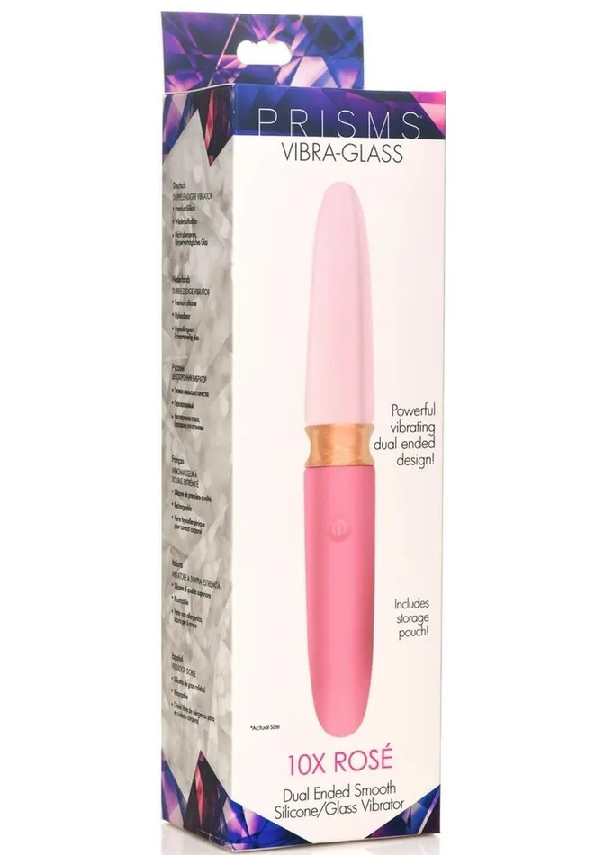 Prisms VibraGlass 10x Rose Dual End Rechargeable SiliconeGlass Vibrating Dildo Prisms Female Sex Toys